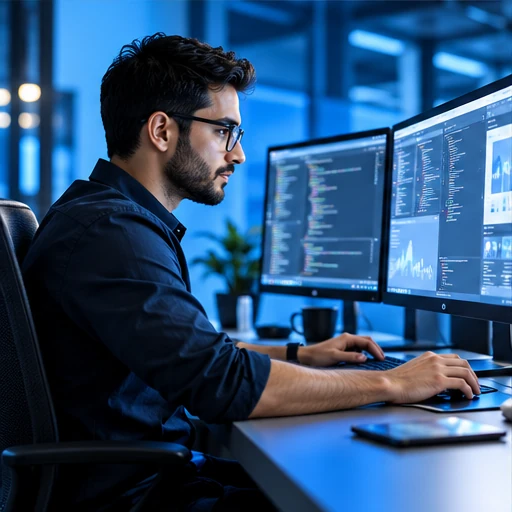 Developer engineering a digital product in a contemporary studio